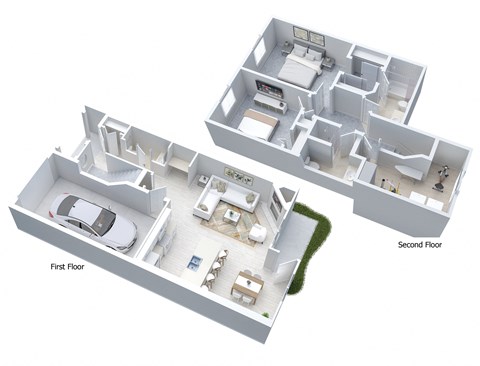 Floor plan for 2 beds, 2.5 baths, 1233 sqft